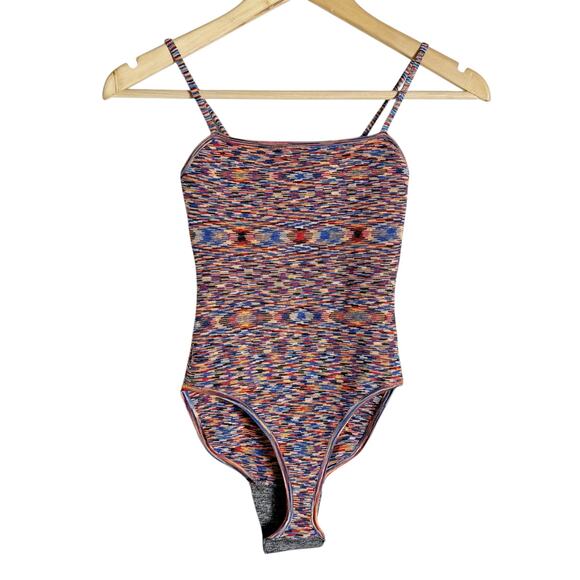Sandro Multicolor Printed Knit Square Neck Sleeveless Festival Bodysuit Size XS - Picture 1 of 6